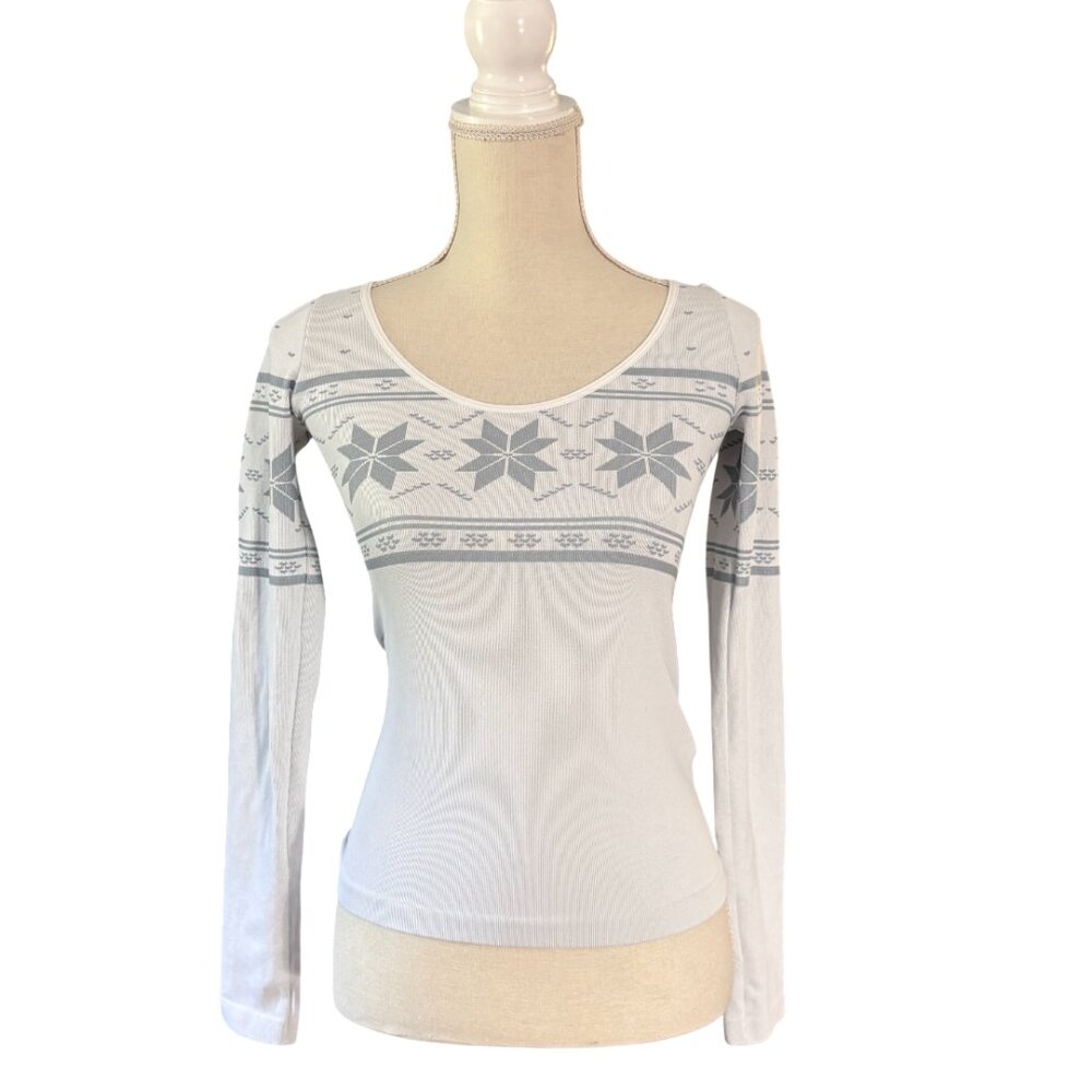 Intimately Free People fair isle tee white gray base layer M/L snowflake